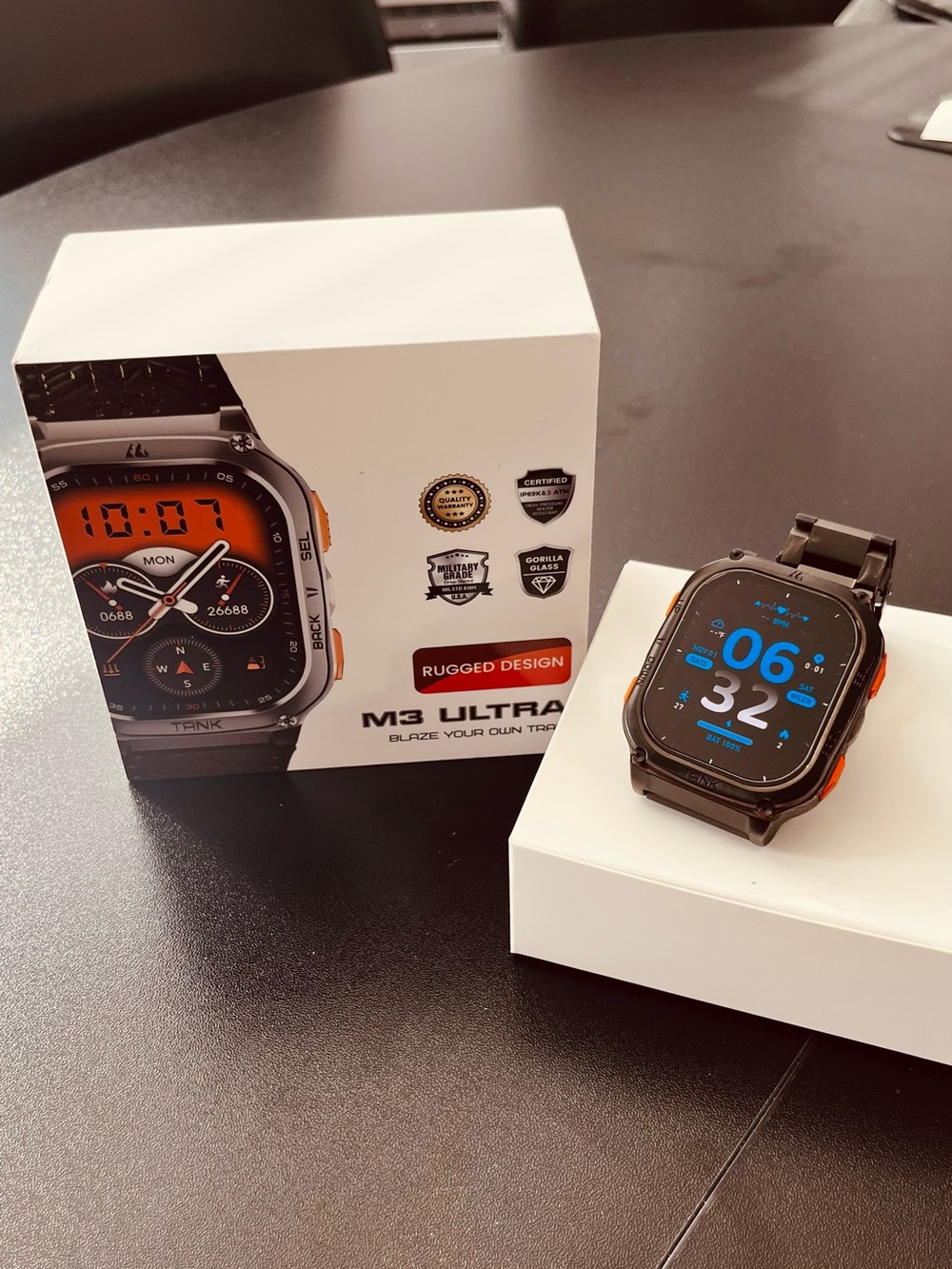 KOSPET TANK M3 Ultra Smartwatch Stainless Steel Body Black, USED.